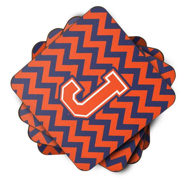 Letter J Chevron Orange and Blue Foam Coaster Set of 4 CJ1042-JFC