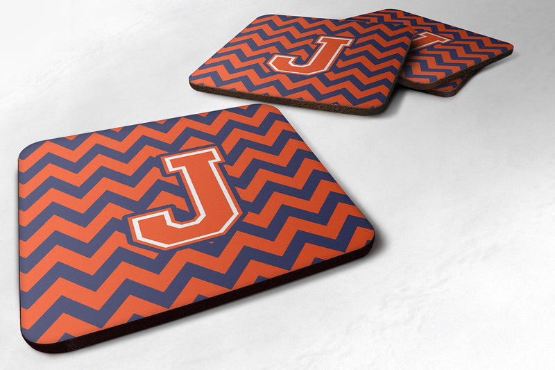 Letter J Chevron Orange and Blue Foam Coaster Set of 4 CJ1042-JFC