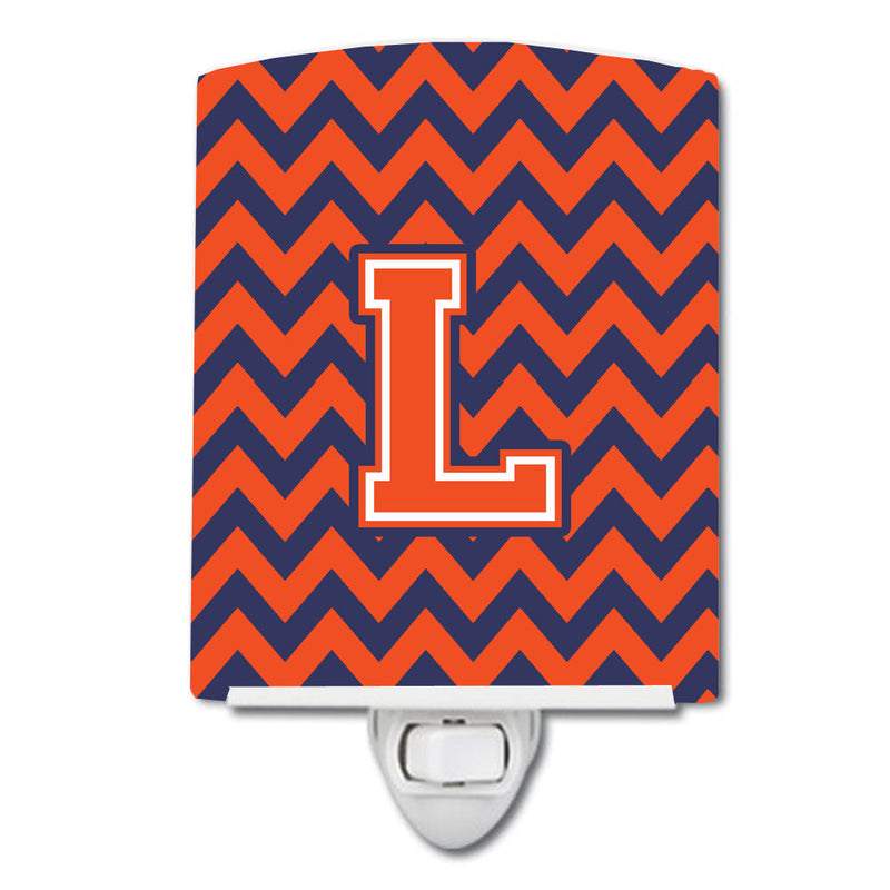 Letter L Chevron Orange and Blue Ceramic Night Light CJ1042-LCNL