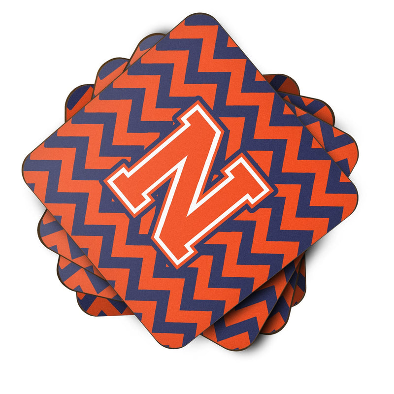 Letter N Chevron Orange and Blue Foam Coaster Set of 4 CJ1042-NFC