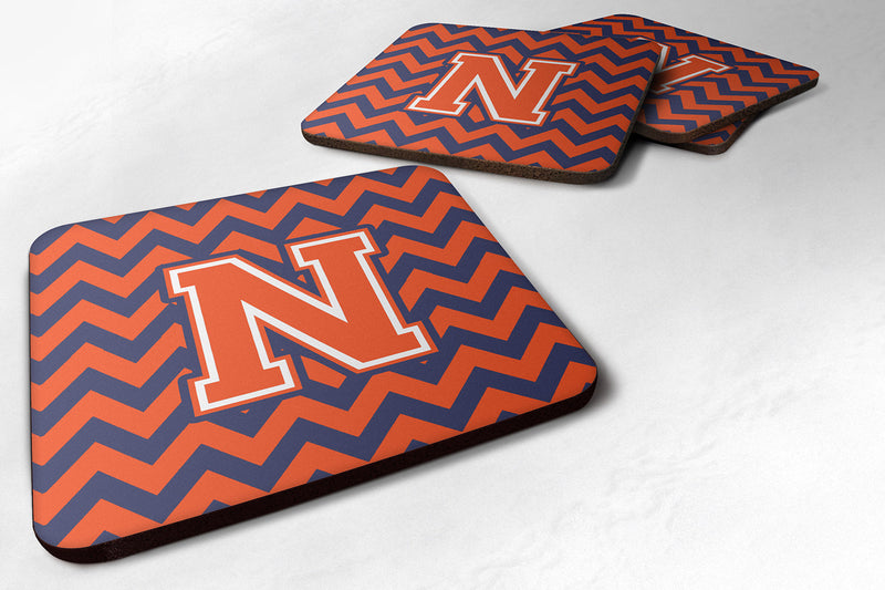 Letter N Chevron Orange and Blue Foam Coaster Set of 4 CJ1042-NFC