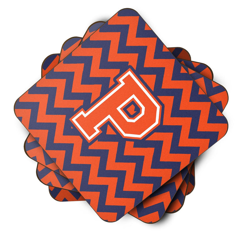 Letter P Chevron Orange and Blue Foam Coaster Set of 4 CJ1042-PFC