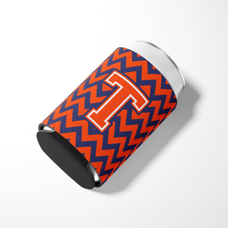 Letter T Chevron Orange and Blue Can or Bottle Hugger CJ1042-TCC