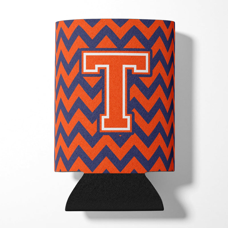 Letter T Chevron Orange and Blue Can or Bottle Hugger CJ1042-TCC