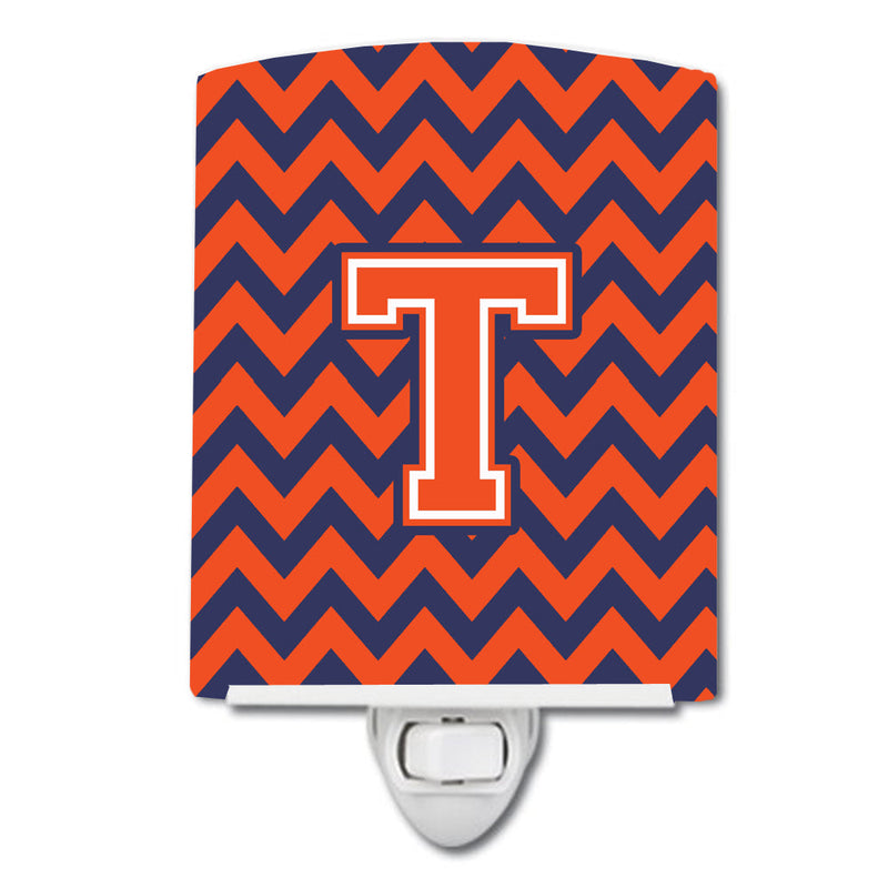 Letter T Chevron Orange and Blue Ceramic Night Light CJ1042-TCNL