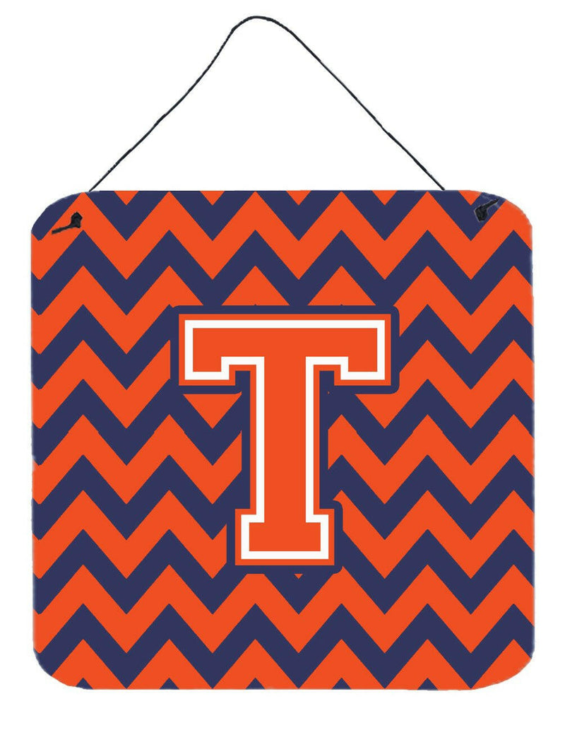 Letter T Chevron Orange and Blue Wall or Door Hanging Prints CJ1042-TDS66