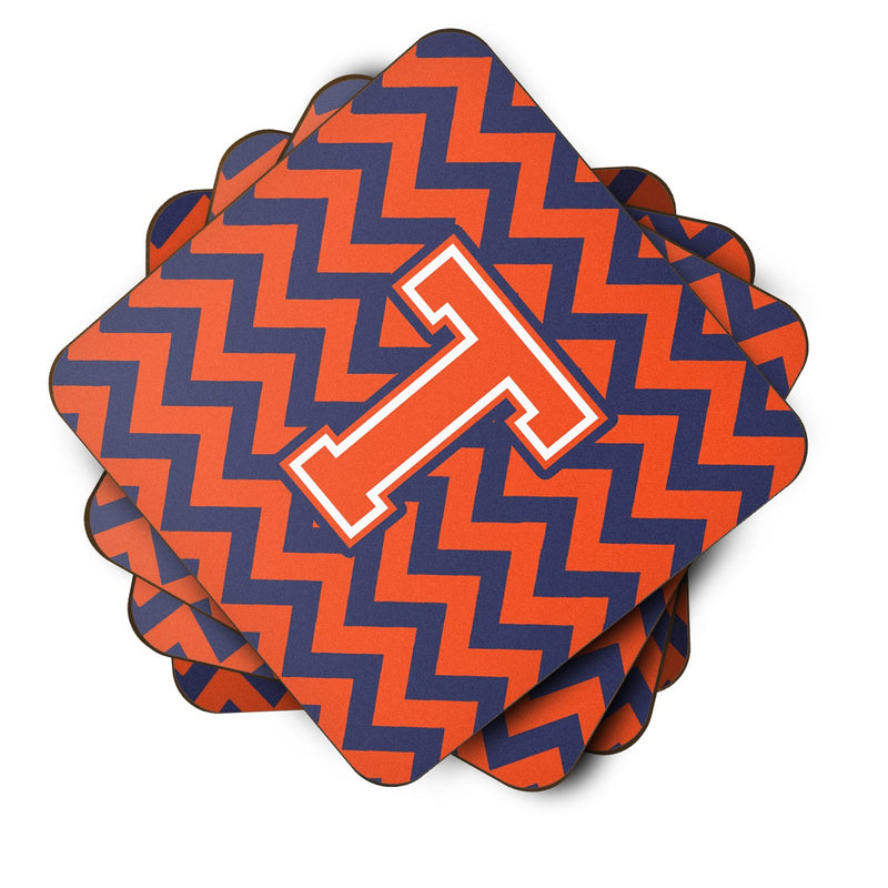 Letter T Chevron Orange and Blue Foam Coaster Set of 4 CJ1042-TFC