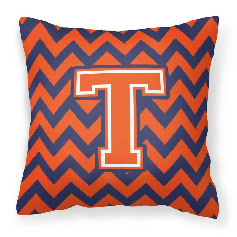 Letter T Chevron Orange and Blue Fabric Decorative Pillow CJ1042-TPW1414