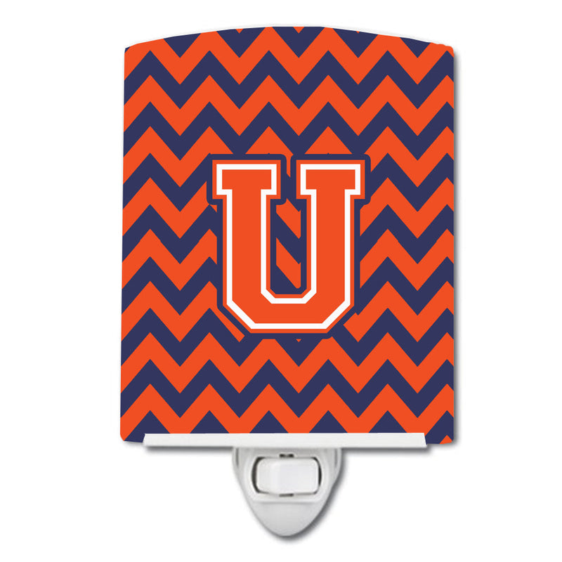 Letter U Chevron Orange and Blue Ceramic Night Light CJ1042-UCNL