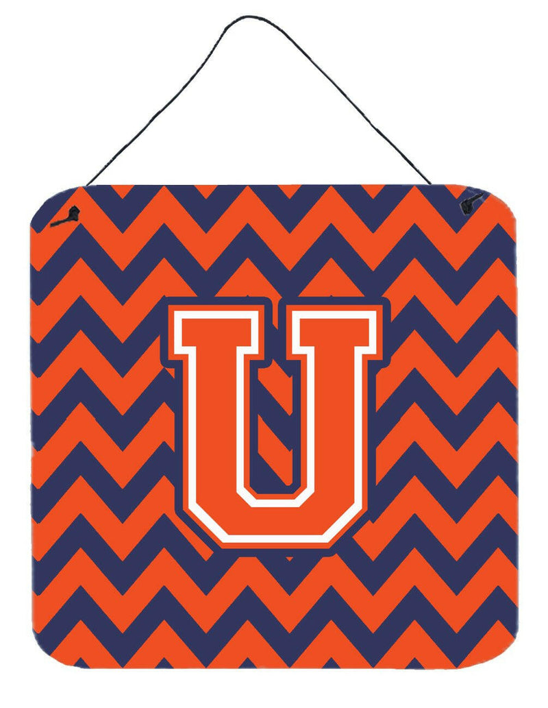 Letter U Chevron Orange and Blue Wall or Door Hanging Prints CJ1042-UDS66