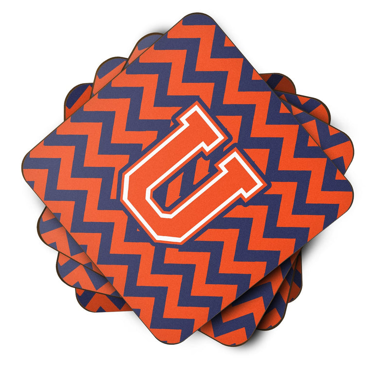 Letter U Chevron Orange and Blue Foam Coaster Set of 4 CJ1042-UFC