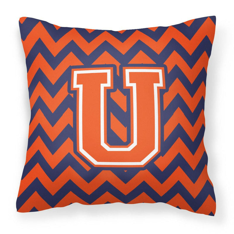 Letter U Chevron Orange and Blue Fabric Decorative Pillow CJ1042-UPW1414