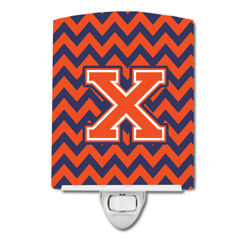 Letter X Chevron Orange and Blue Ceramic Night Light CJ1042-XCNL