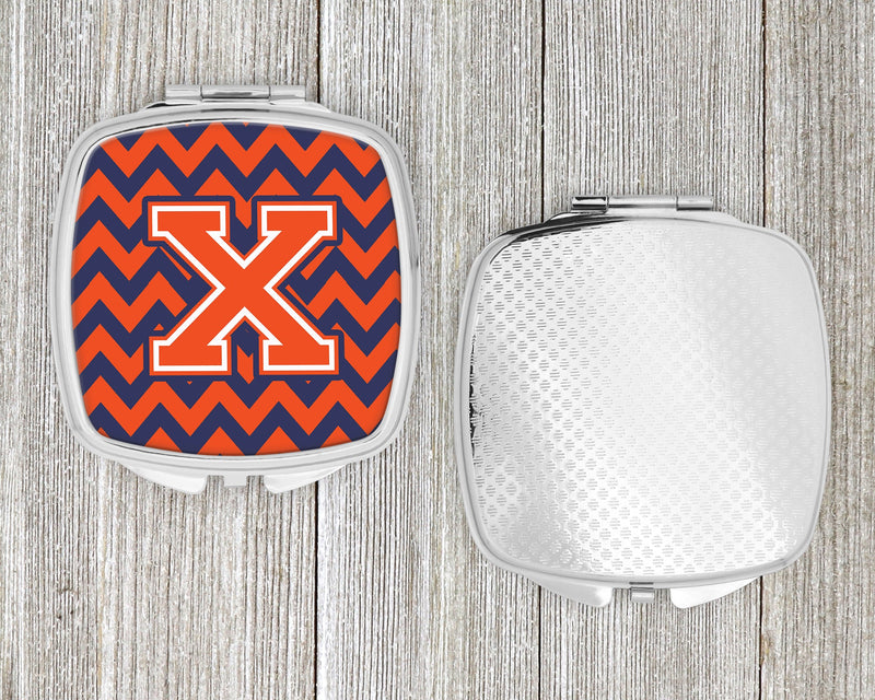 Letter X Chevron Orange and Blue Compact Mirror CJ1042-XSCM