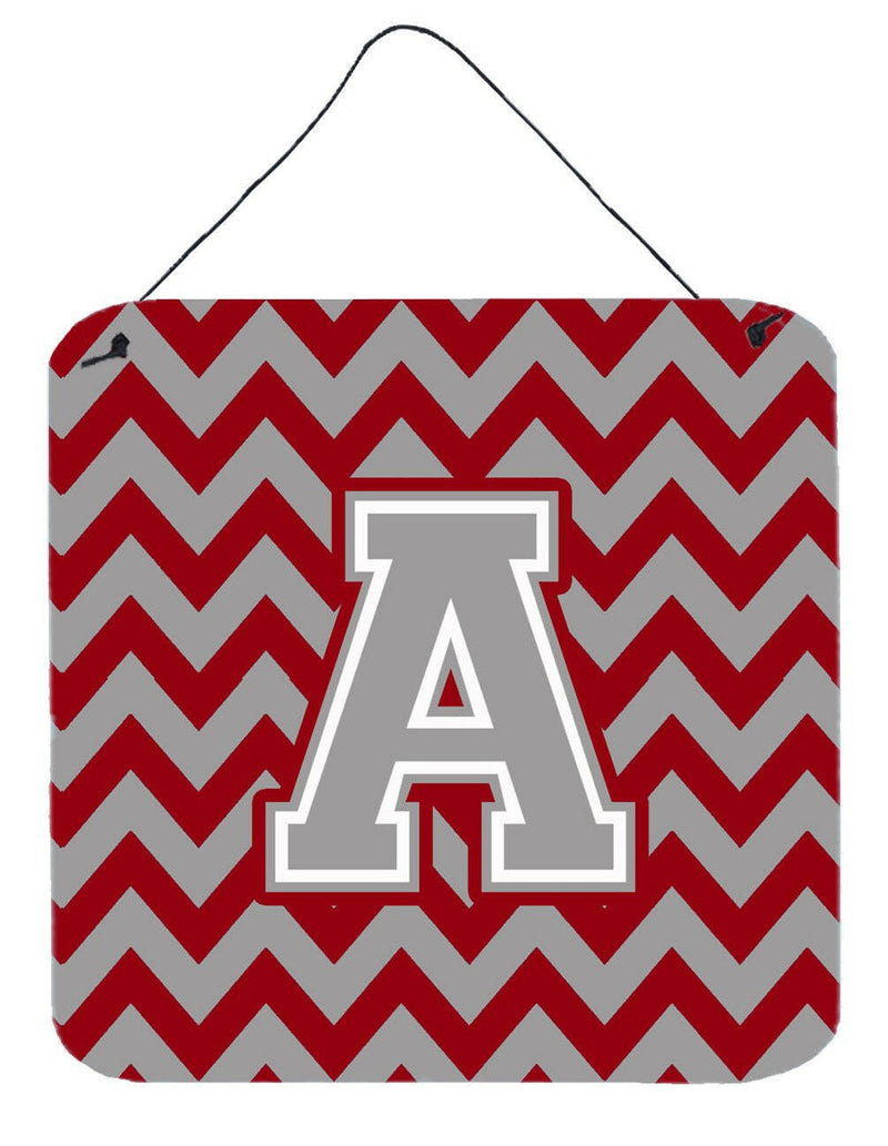 Letter A Chevron Crimson and Grey   Wall or Door Hanging Prints CJ1043-ADS66