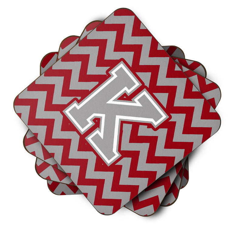 Letter K Chevron Crimson and Grey   Foam Coaster Set of 4 CJ1043-KFC