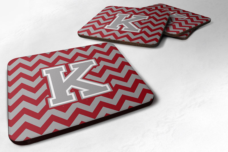 Letter K Chevron Crimson and Grey   Foam Coaster Set of 4 CJ1043-KFC