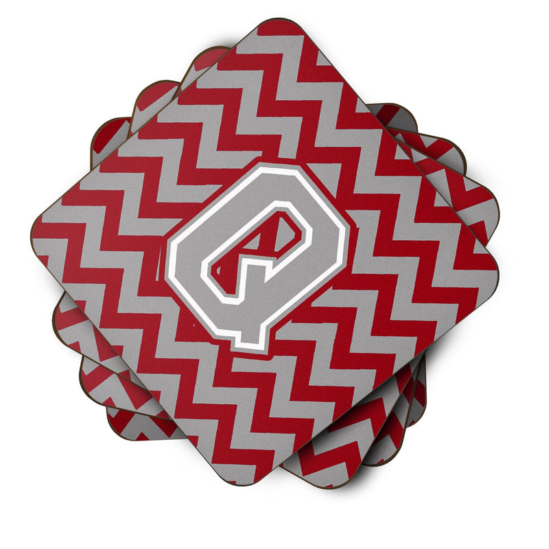 Letter Q Chevron Crimson and Grey   Foam Coaster Set of 4 CJ1043-QFC