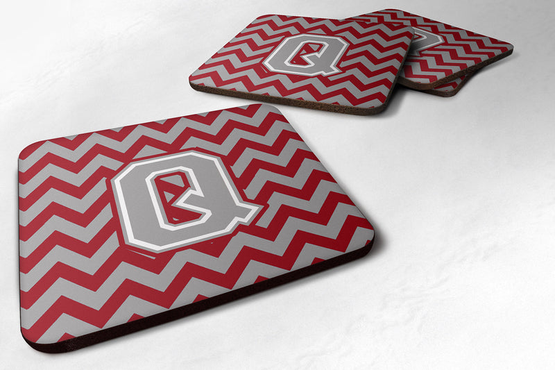 Letter Q Chevron Crimson and Grey   Foam Coaster Set of 4 CJ1043-QFC