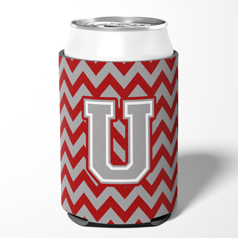 Letter U Chevron Crimson and Grey   Can or Bottle Hugger CJ1043-UCC