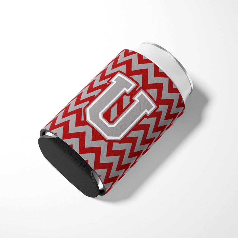 Letter U Chevron Crimson and Grey   Can or Bottle Hugger CJ1043-UCC