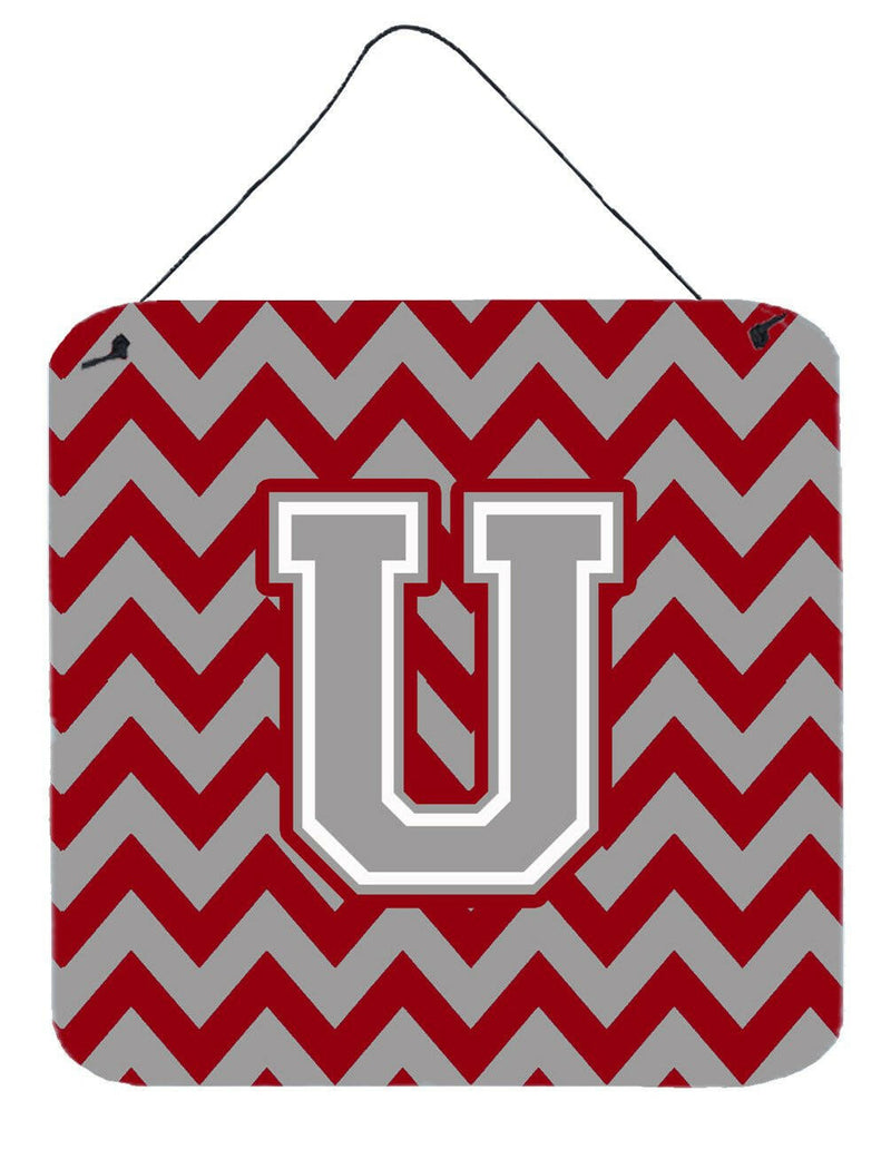 Letter U Chevron Crimson and Grey   Wall or Door Hanging Prints CJ1043-UDS66