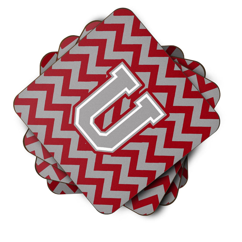 Letter U Chevron Crimson and Grey   Foam Coaster Set of 4 CJ1043-UFC