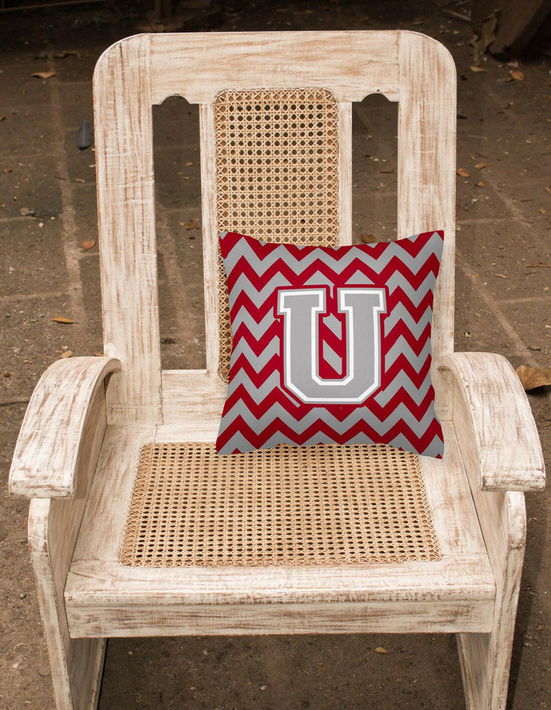 Letter U Chevron Crimson and Grey   Fabric Decorative Pillow CJ1043-UPW1414