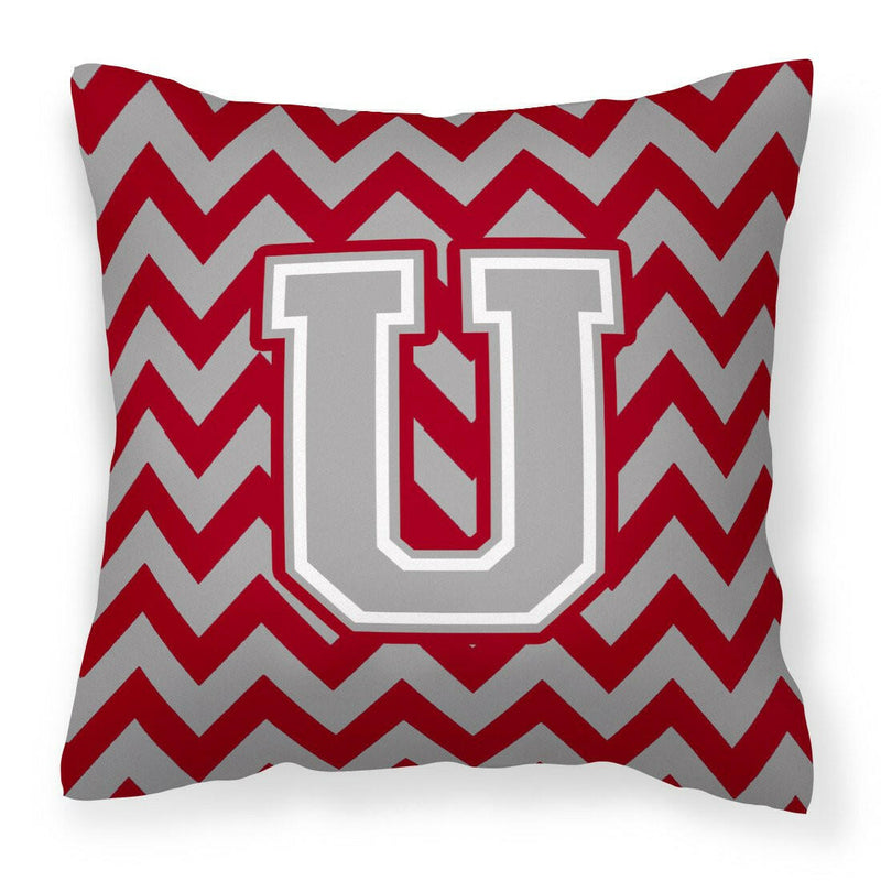 Letter U Chevron Crimson and Grey   Fabric Decorative Pillow CJ1043-UPW1414