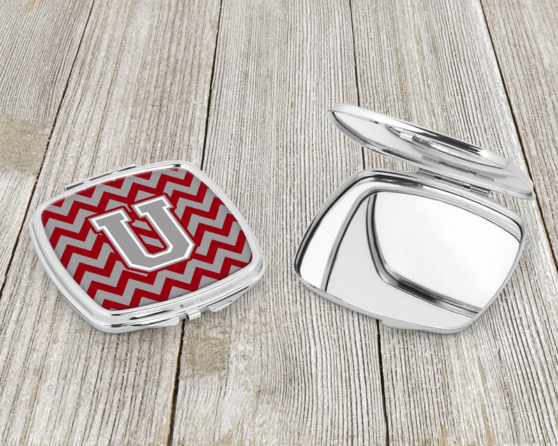 Letter U Chevron Crimson and Grey   Compact Mirror CJ1043-USCM