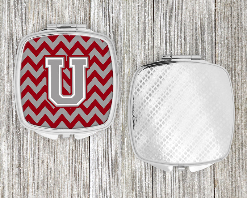 Letter U Chevron Crimson and Grey   Compact Mirror CJ1043-USCM