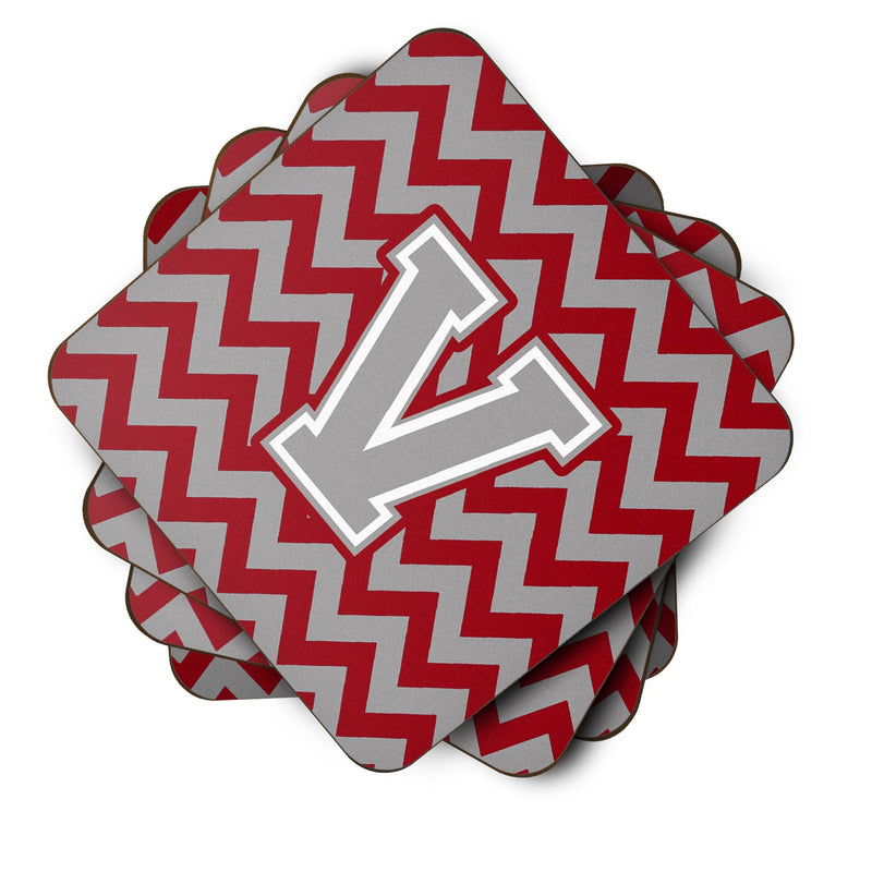 Letter V Chevron Crimson and Grey   Foam Coaster Set of 4 CJ1043-VFC