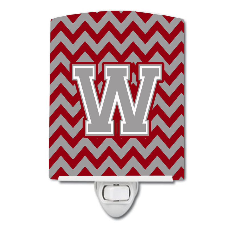 Letter W Chevron Crimson and Grey   Ceramic Night Light CJ1043-WCNL