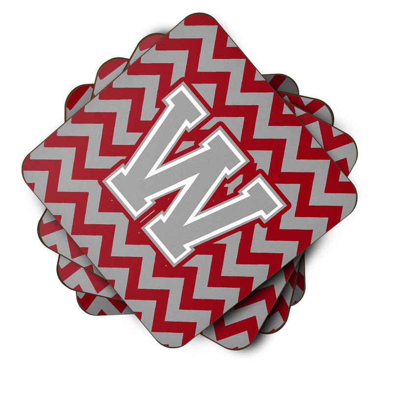 Letter W Chevron Crimson and Grey   Foam Coaster Set of 4 CJ1043-WFC