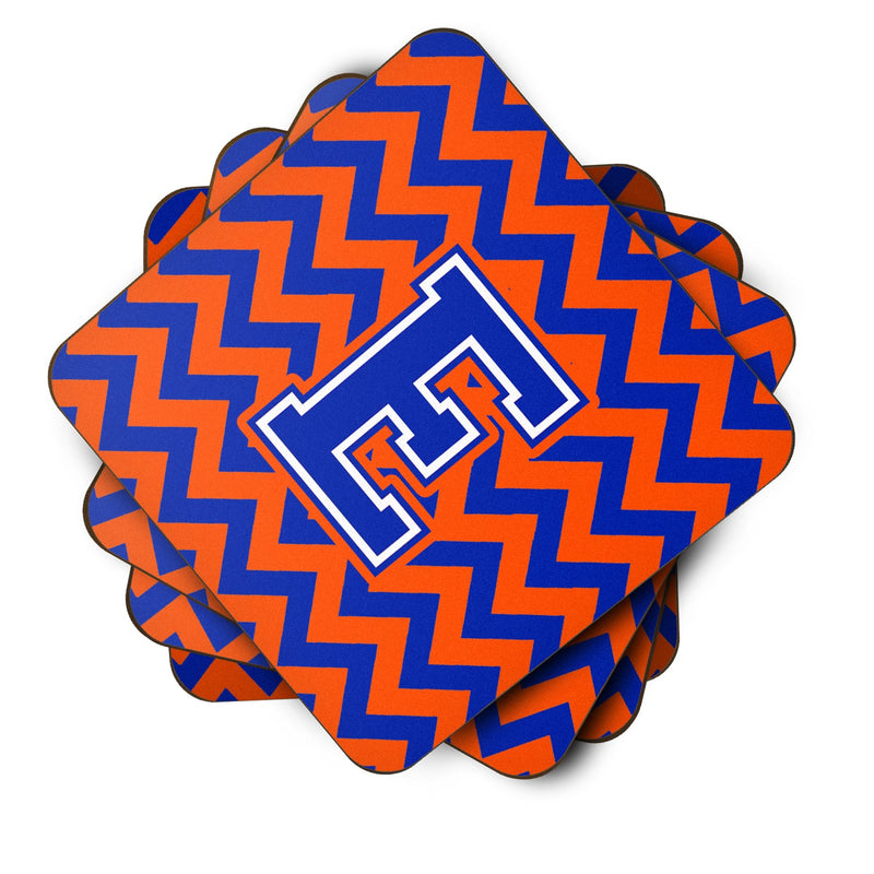 Letter E Chevron Orange and Blue Foam Coaster Set of 4 CJ1044-EFC