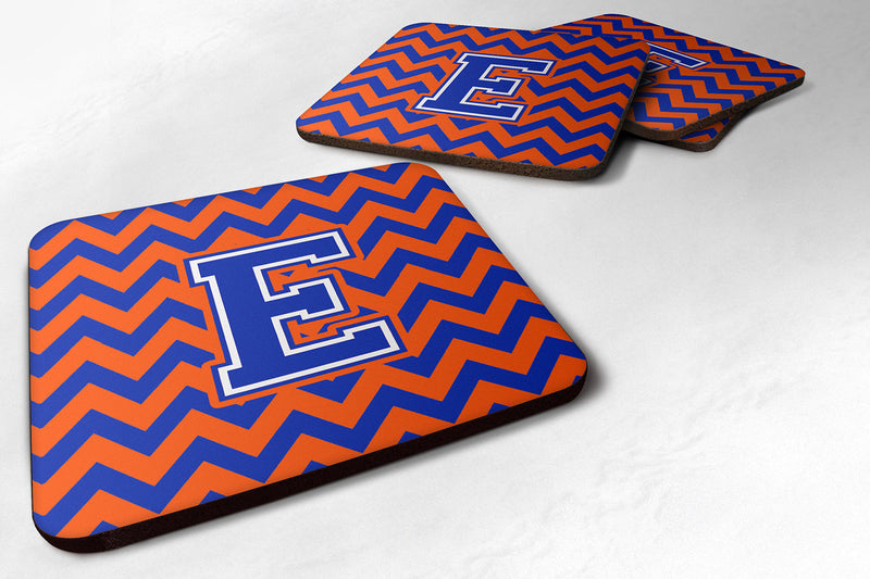 Letter E Chevron Orange and Blue Foam Coaster Set of 4 CJ1044-EFC