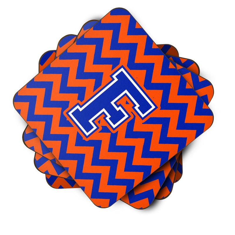 Letter F Chevron Orange and Blue Foam Coaster Set of 4 CJ1044-FFC