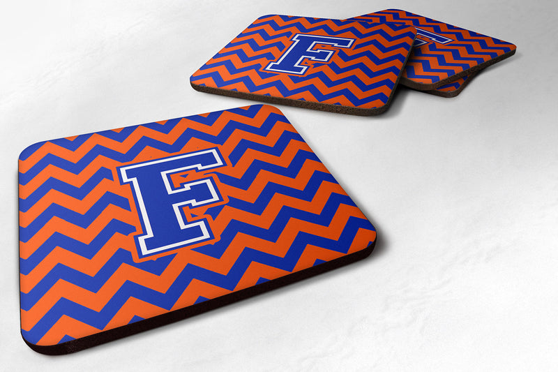 Letter F Chevron Orange and Blue Foam Coaster Set of 4 CJ1044-FFC