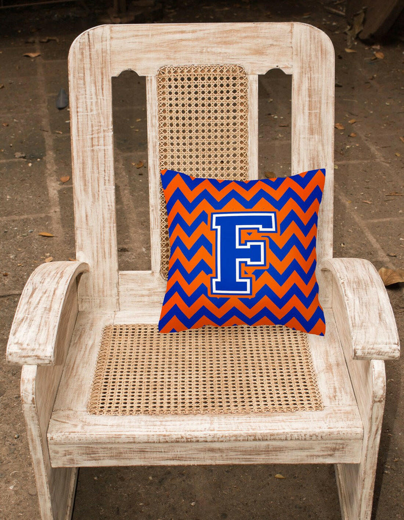 Letter F Chevron Orange and Blue Fabric Decorative Pillow CJ1044-FPW1414