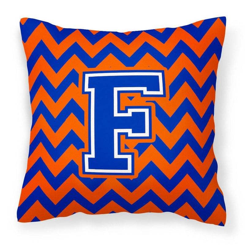 Letter F Chevron Orange and Blue Fabric Decorative Pillow CJ1044-FPW1414