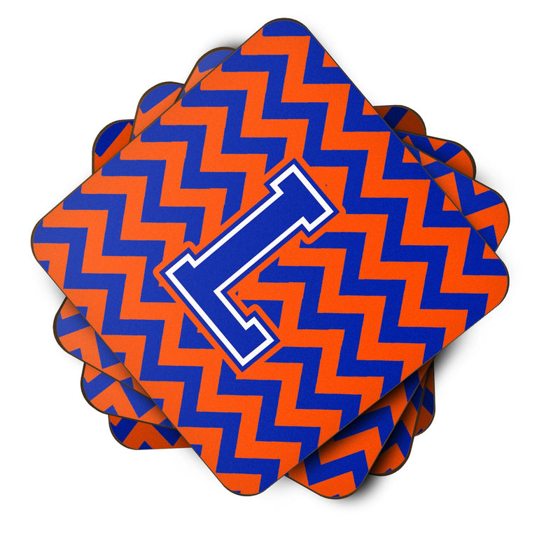 Letter L Chevron Orange and Blue Foam Coaster Set of 4 CJ1044-LFC