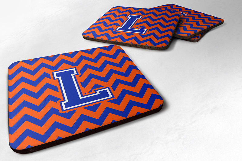 Letter L Chevron Orange and Blue Foam Coaster Set of 4 CJ1044-LFC