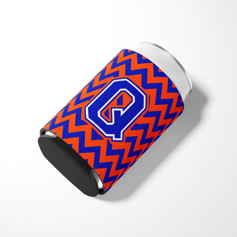 Letter Q Chevron Orange and Blue Can or Bottle Hugger CJ1044-QCC