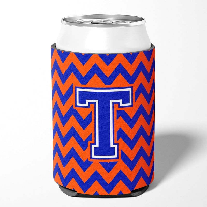 Letter T Chevron Orange and Blue Can or Bottle Hugger CJ1044-TCC