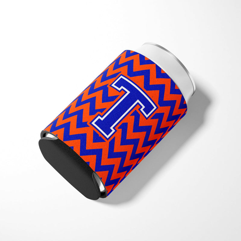 Letter T Chevron Orange and Blue Can or Bottle Hugger CJ1044-TCC