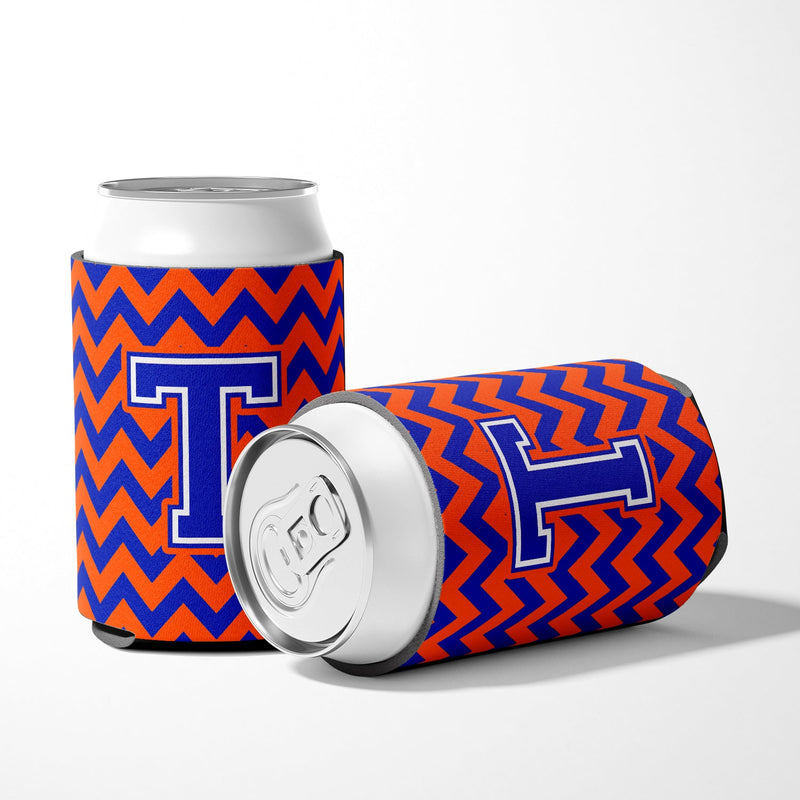 Letter T Chevron Orange and Blue Can or Bottle Hugger CJ1044-TCC