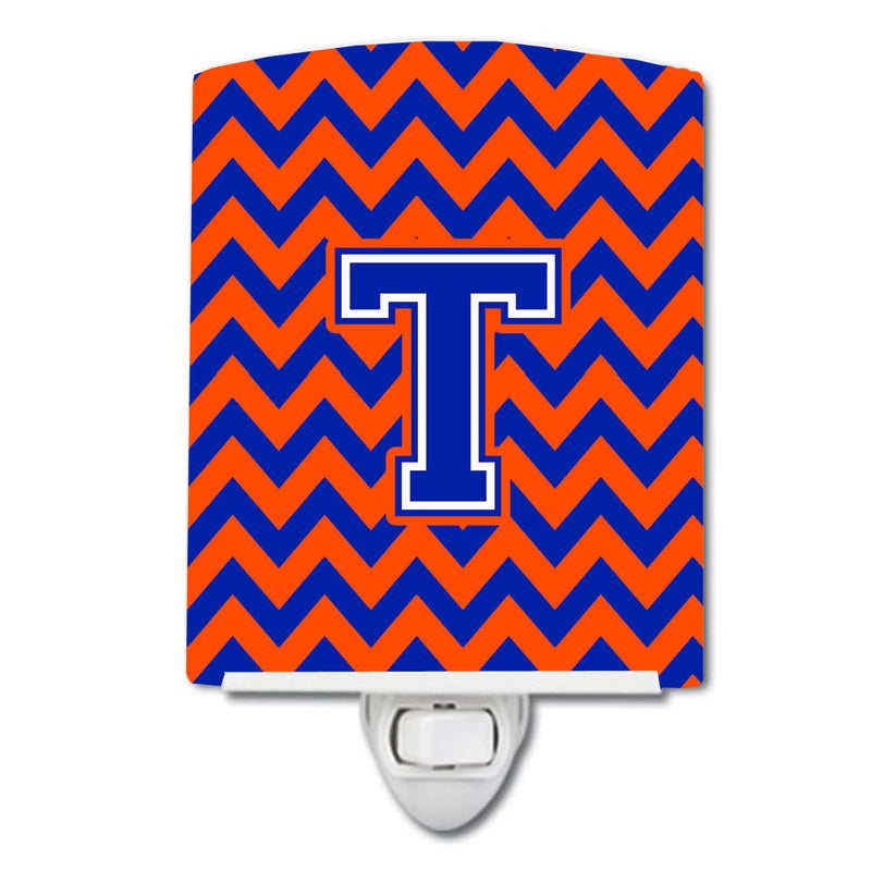 Letter T Chevron Orange and Blue Ceramic Night Light CJ1044-TCNL