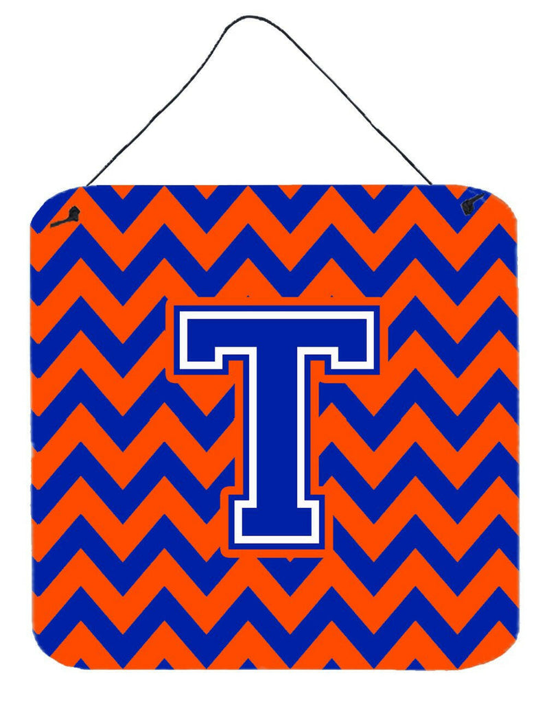 Letter T Chevron Orange and Blue Wall or Door Hanging Prints CJ1044-TDS66