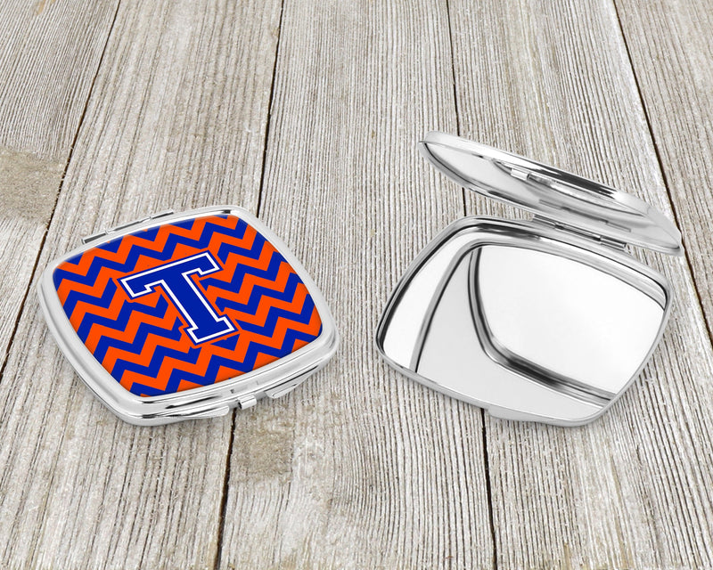 Letter T Chevron Orange and Blue Compact Mirror CJ1044-TSCM