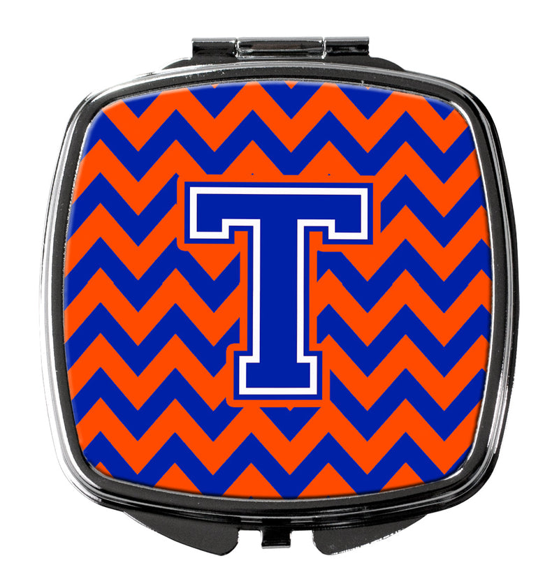 Letter T Chevron Orange and Blue Compact Mirror CJ1044-TSCM